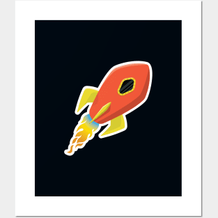 Cute Orange Rocket Ship Posters and Art